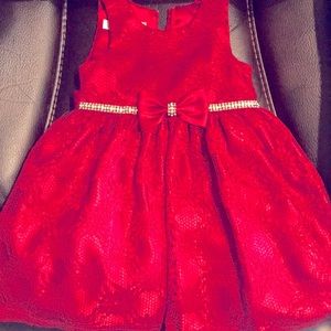 red satin and lace Christmas dress with bling